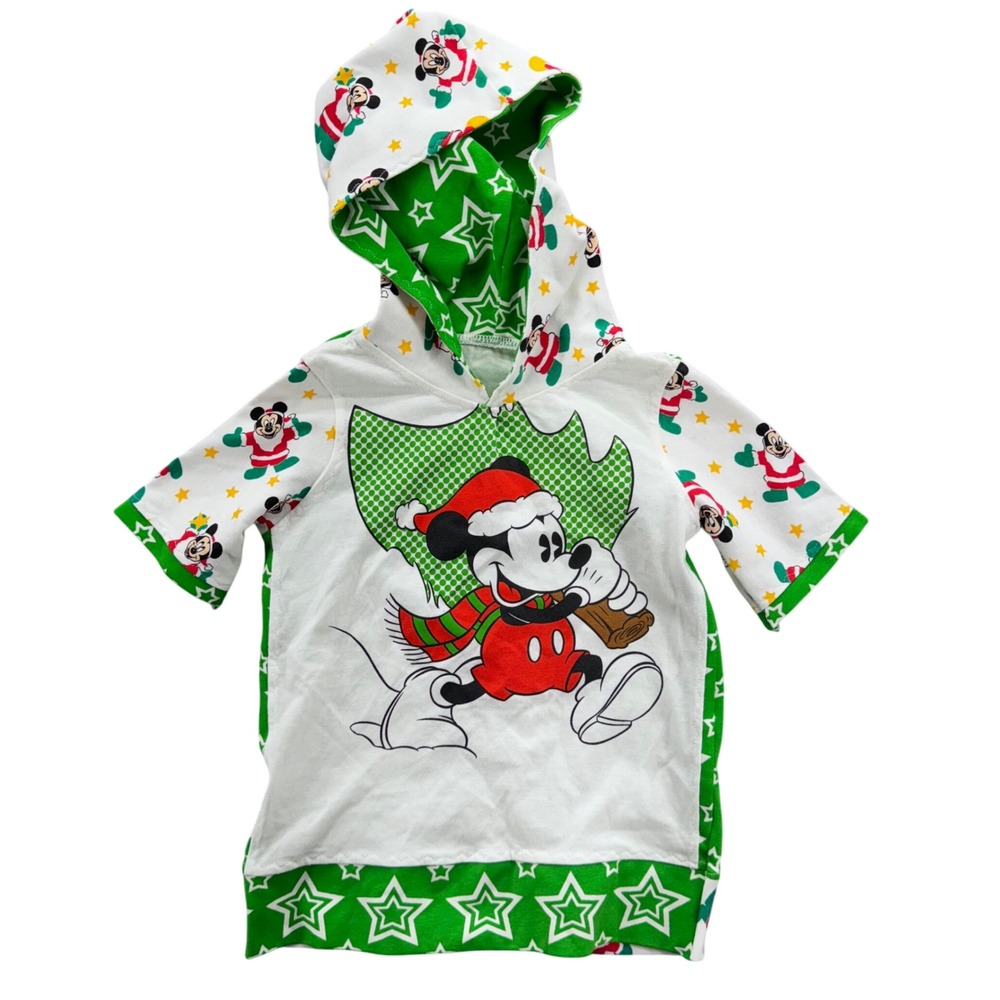 Handmade Kids Disney Mickey Mouse Christmas Hoodie Tunic Size 4/5 Red Green‎